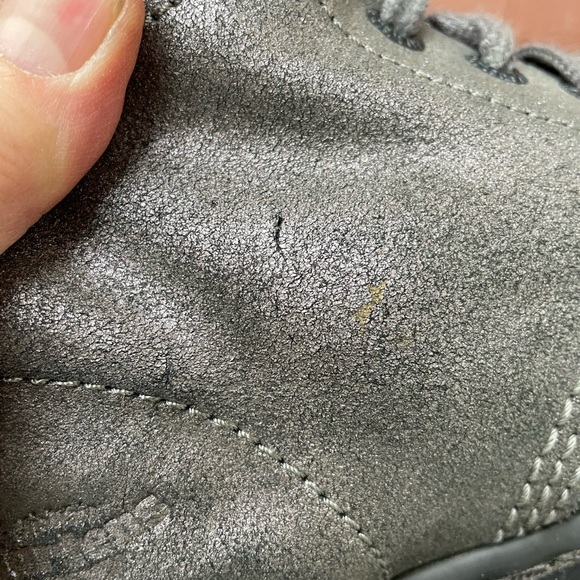 Dr Martens Aimilie Incandescent Gun Metal Suede Leather Fold over Combat boot  8 - Picture 15 of 15